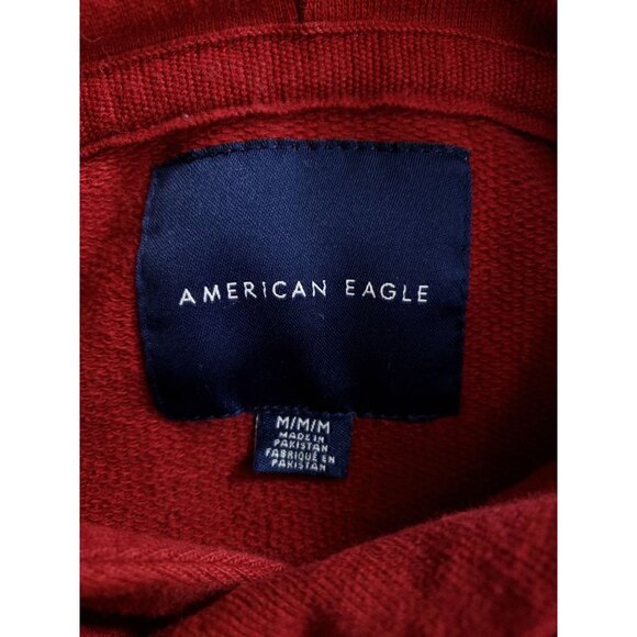 American Eagle Hooded Sweatshirt Men's Size Medium Red Color Block - Picture 6 of 8